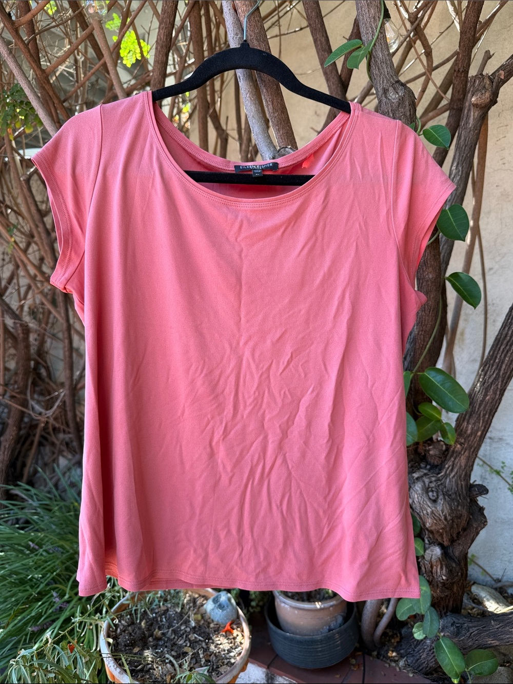Eileen Fisher Dusty Coral Short-Sleeve Silk Tee